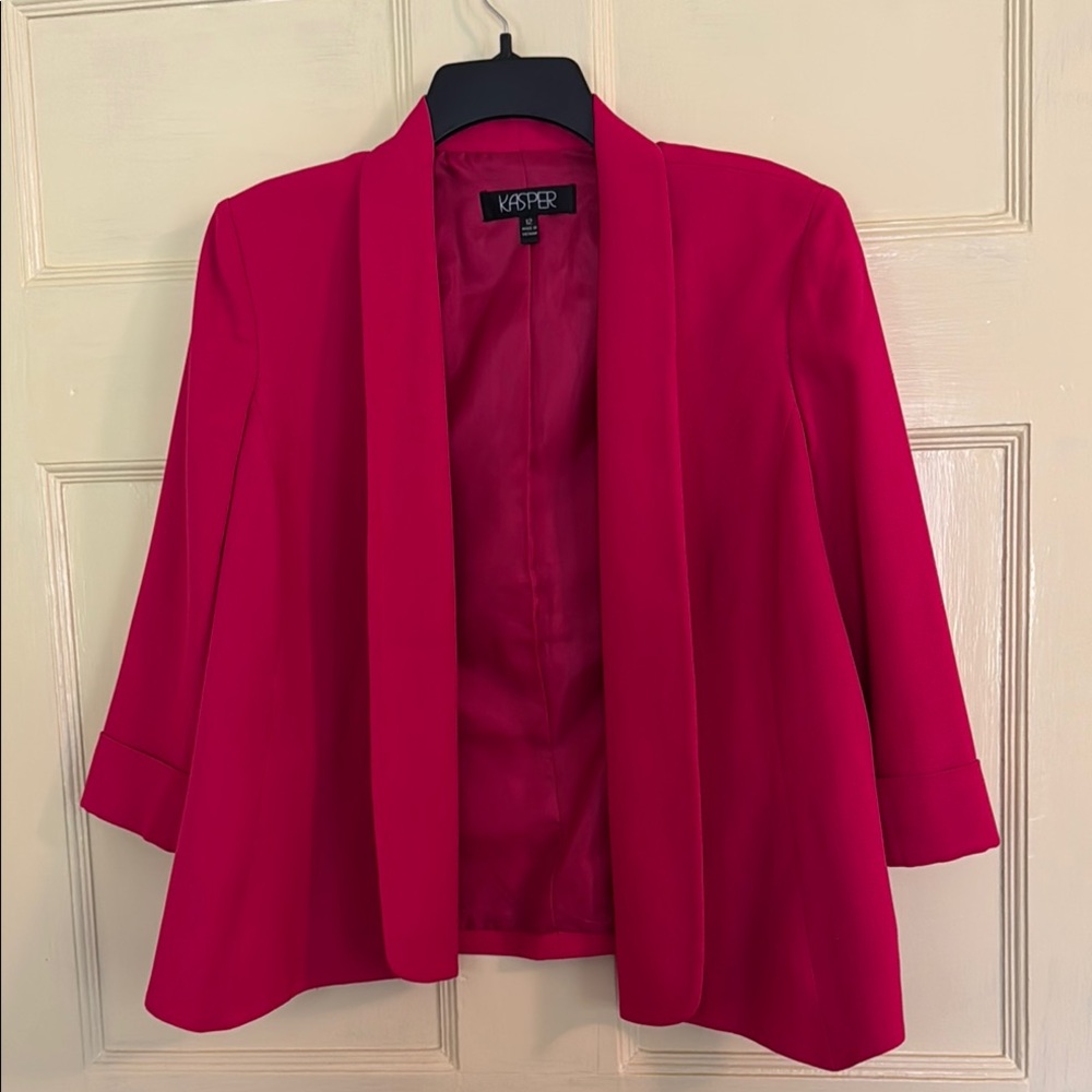 Kasper Pink Blazer Collarless Open Front Design